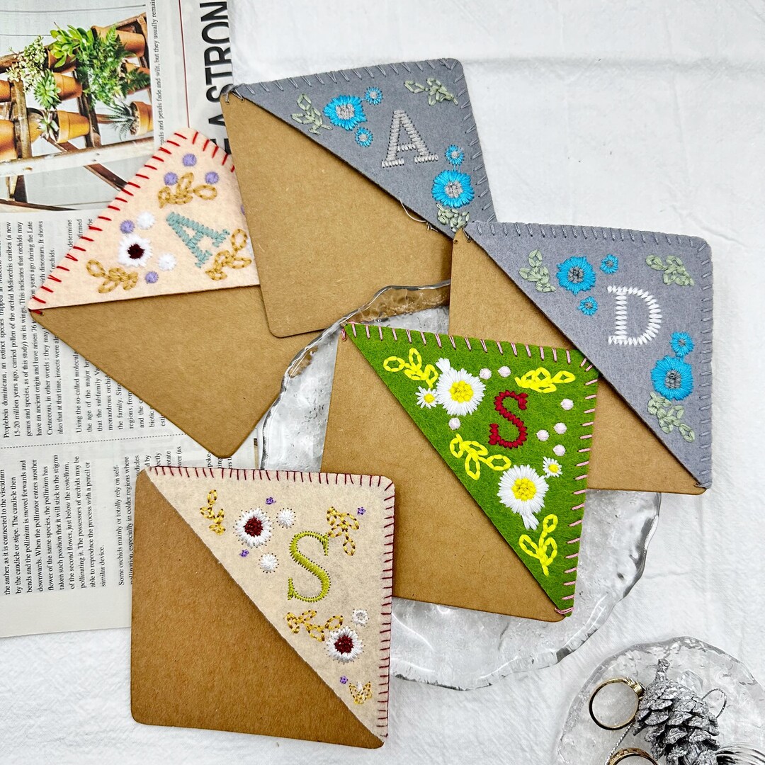 Personalized Hand Embroidered Corner Bookmark, Felt Triangle Page ...