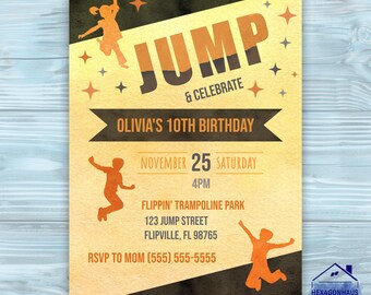 Editable Jump Trampoline Park Birthday Invitation  |  Big Air Bounce Party Invite | Instant Download
