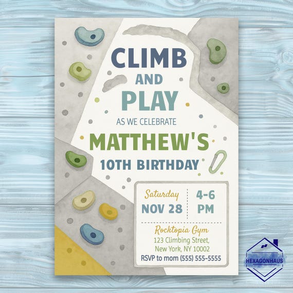 Rock Climbing Boys Birthday Invitation | Climbing Gym Party | Digital