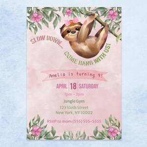 Sloth Party Invitation - Editable Digital Download - Cute Sloth invite