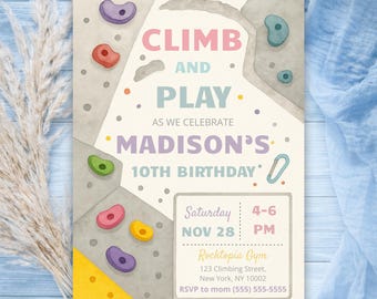 Girls Rock Climbing Birthday Invitation: Editable Climb & Play Party (Digital Download