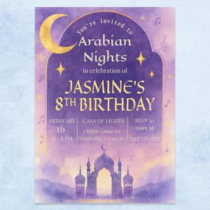 Editable Arabian Nights Birthday Invitation | Instant Download | Magical Moroccan Party Template