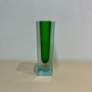 Murano Vase Sommerso Design Flavio Poli 17 cm Green Yellow Vintage #A67#A
