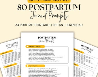 80 Postpartum Journal Prompts | Gratitude Edition | Digital Download | Self-Care & Reflection for New Mums