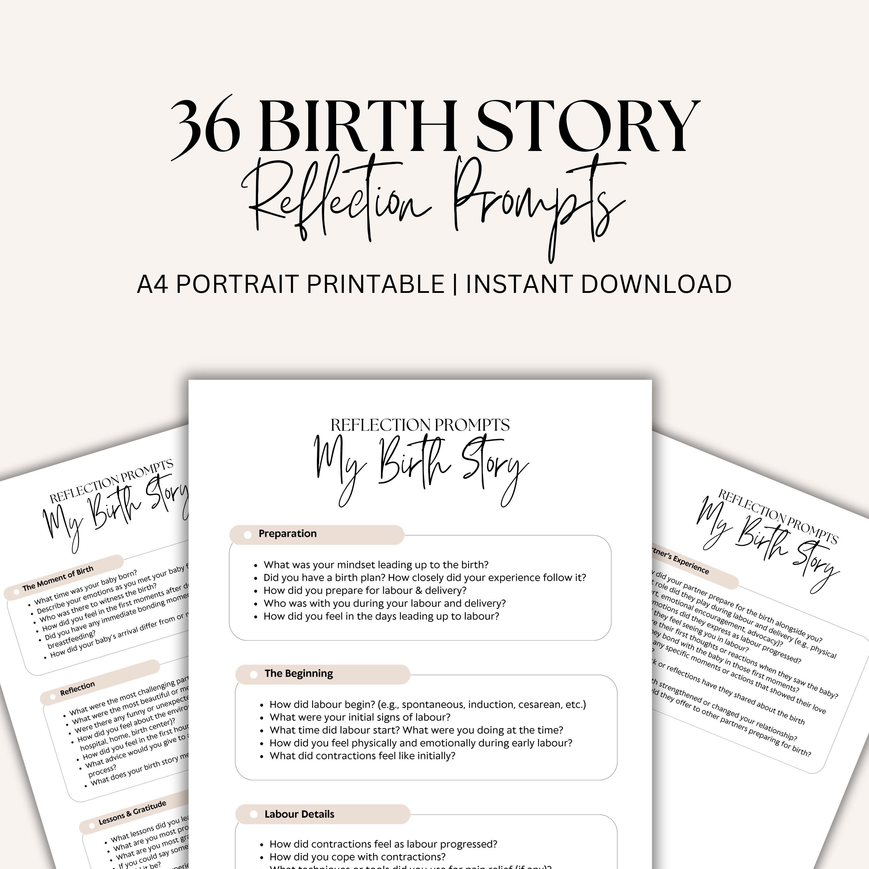 Birth Story Reflection Prompts: Writing Space for New Mums (Digital Download)