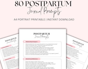 80 Postpartum Journal Prompts | Digital Download | Self-Care & Reflection for New Mums