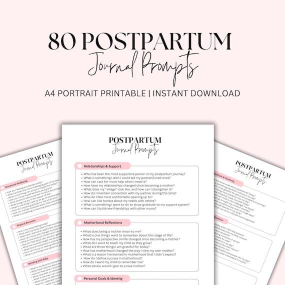 80 Postpartum Journal Prompts | Digital Download | Self-Care & Reflection for New Mums