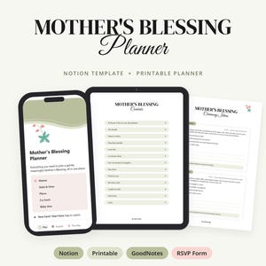 Mother's Blessing Planner | Notion Template & Printable PDF | Ceremony Ideas, RSVP Form, Checklist | Host Guide