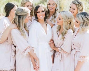 Soft Satin Bridal Robes, Personalized Bridesmaid Robes, Bridesmaid Gift, Bridal Party Robes, Bachelorette Party Gifts, Wedding Day Robes