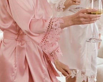 Soft Satin Bridal Robes, Personalized Bridesmaid Robes, Bridesmaid Gift, Bridal Party Robes, Bachelorette Party Gifts, Wedding Day Robes