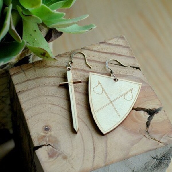 Sword and Shield Wooden Earrings