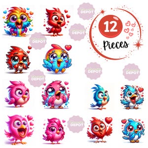 12 Canva bearbeitbares entzückendes verrücktes Liebesvogel-Clipart-Bundle| Kunsthandwerk| PNG-Dateien | Liebe Vogel Clipart | Valentinstag Themed Clipart |