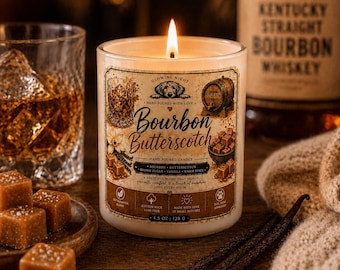 Bourbon Butterscotch Candle | Caramel Vanilla Amber Scent, Cozy Home Fragrance
