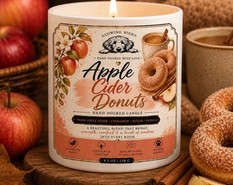 Apple Cider Donuts Candle | Soy Paraffin Blend Autumn Scent | Small Batch Hand Poured