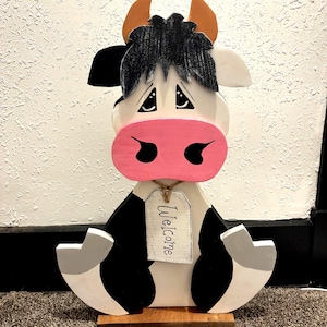 Handmade Wooden Cow Farmhouse Animal Decor Rustic Wood Cow Figurine Farm Animal Gift | Country Home Accent Shelf Handcrafted Porch Decor