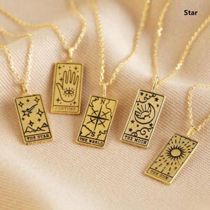 Caitlyn Minimalist - Colar de Cartas de Tarô da Tarot Cloth, Colar de Zodíaco, Colar de Lua e Estrela - Presente de Natal ideal para melhor amiga ou mãe