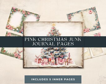 PINK CHRISTMAS Junk Journal Digital Pages to Download and Print Shabby Chic Backgrounds with Frames Nutcracker Ballet