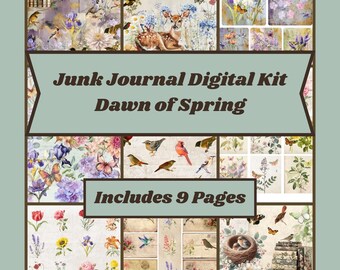Kit digital de scrapbooking para primavera y verano: pájaros, botánica, mariposas, flores, naturaleza, imágenes prediseñadas para descargar, páginas recortadas a mano e imprimibles.