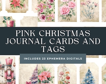 Rosa Weihnachten Junk Journal KARTEN und TAGS Digitaler Download zum Ausdrucken Shabby Chic Ephemera Kit