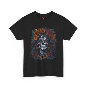 Day of the Dead T-shirt uniseks, T-shirt Skull Art, T-shirt met bloemenprint, Halloweenkostuum, cadeau voor haar