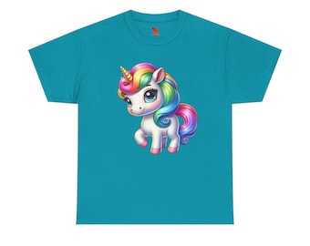 Rainbow Unicorn Graphic Tee, Unisex Heavy Cotton Shirt, Whimsical Fantasy Apparel