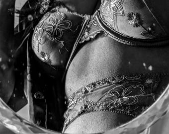 Mature Content BlackandWhite Female Lingerie Model Boudoir Photography Digital Print_Indoor Decor