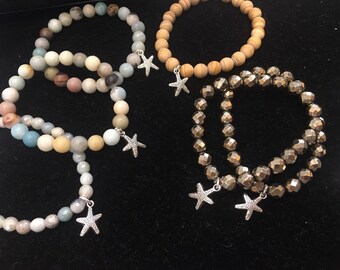 Starfish elastic bracelets - Amazonite, Mars Jasper, Titanium Pyrite