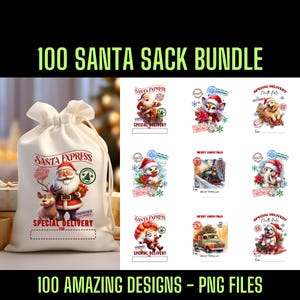 Christmas Santa Sack Png Bundle, 100 Amazing Designs, 100 PNG Files, Perfect Bundle For Santa Sack Sublimation Printing