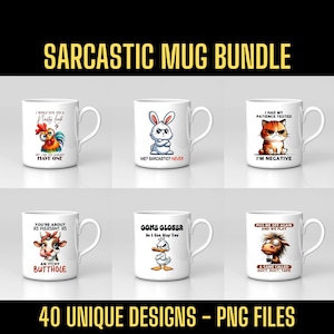 Funny Sarcastic Mug Wrap PNG Bundle: 40 Designs (Digital Download)