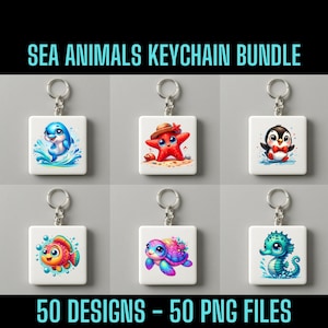 Sea Animals Keychain PNG Designs Bundle: Sublimation Printing (50 Files)