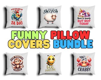 Funny Pillow Covers Bundle: 55 Designs for Sublimation Printing (PNG Files)