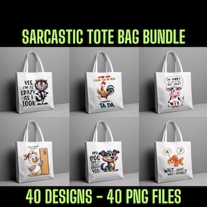 Bundle PNG drôle de sac fourre-tout sarcastique, 40 modèles uniques, 40 fichiers PNG, lot parfait pour l'impression par sublimation