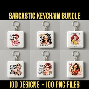 Grappige sarcastische sleutelhanger png-bundel, 100 ontwerpen, 100 png-bestanden, perfecte bundel voor sleutelhangersublimatie afdrukken