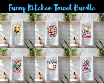 Paquete PNG de toallas de cocina divertidas: 55 diseños para sublimación (descarga digital)