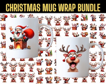 Puede incluir: Un conjunto de 32 diseños de envoltura para tazas de Navidad con renos y Papá Noel de dibujos animados. Los diseños están en formato PNG y son perfectos para crear tazas personalizadas.