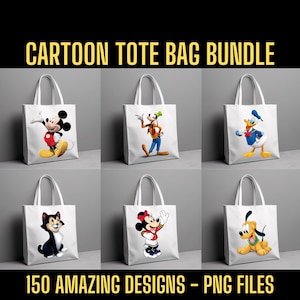Paquete de bolsas de mano con dibujos animados divertidos, 150 diseños asombrosos, 150 archivos PNG, paquete perfecto para impresión por sublimación