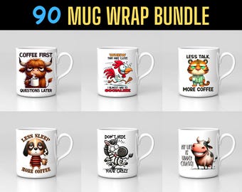 Ensemble PNG d'emballages de tasses drôles et sarcastiques : 90 modèles (téléchargement numérique)