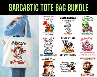 Bolsas de mano sarcásticas PNG: 40 diseños únicos (descarga digital)