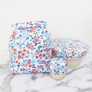 Sourdough Bread Proofing and Storage Kit: Reusable Lined Bread Bag + 10&#39;&#39; bowl cover + Mason Jar Cover