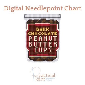 Dark Chocolate Peanut Butter Cups Needlepoint digital chart, Trader-Joes-inspired pattern for 18 mesh
