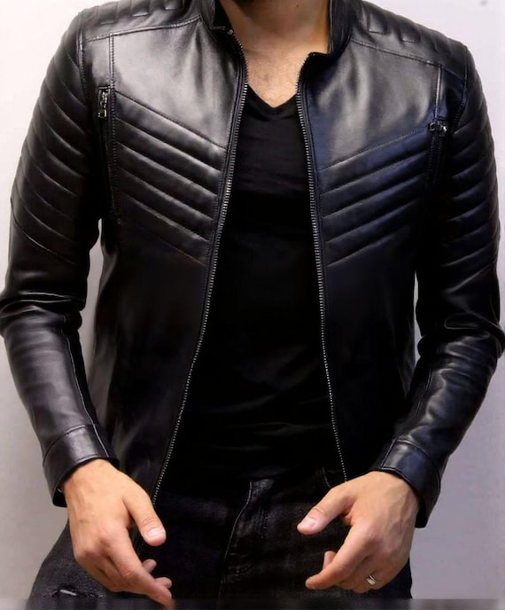 Handmade 100% Genuine Leather Jacket – Men’s Slim Fit – Casual & Biker Style – Made in Fes Morocco – Premium Leather Outerwear