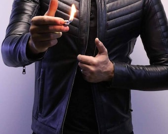 Handmade Moroccan Lambskin Leather Jacket – Stylish Doudoune Moto Biker Coat
