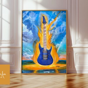 Blue Electric Guitar Art Print Premium Poster Feeling Electric Lisa Alavi Oil Painting Guitar Wall Art Gift Music Musicians Guitarist Lover