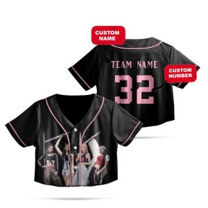 Personalisierte Crop Top Baseball Jersey: Schwarz Pink Style