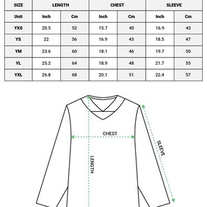 May include: Diagram of a youth hockey jersey with measurements in inches and centimeters. The chart shows sizes YXS to YXL, with length, chest, and sleeve dimensions. The text at the top reads "ALL-OVER PRINT YOUTH HOCKEY JERSEY."