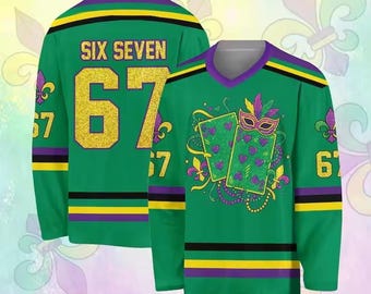 Mardi Gras Hockey Jersey: Six Seven All-Over Print Long Sleeve ( No Glitter)