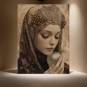 Vintage Woman Portrait Print: Sepia Orb, Boho Art (Digital Download)
