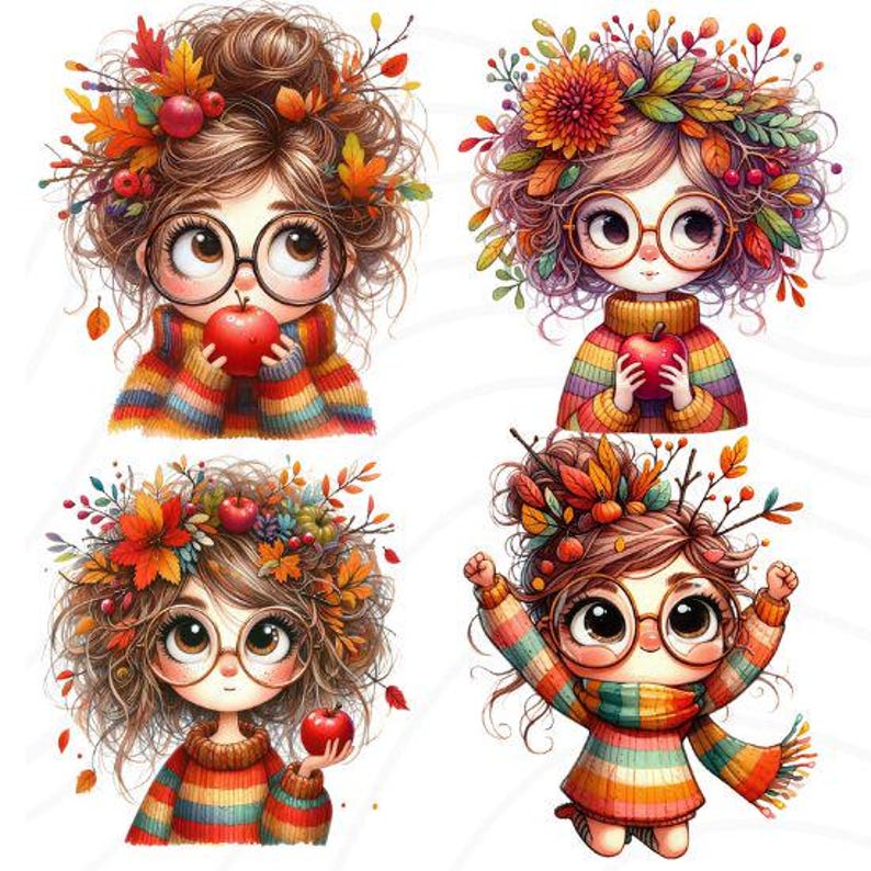 50 Fall Quirky Girl Clipart Bundle, Funny Girl Fall Leaves Autumn ...