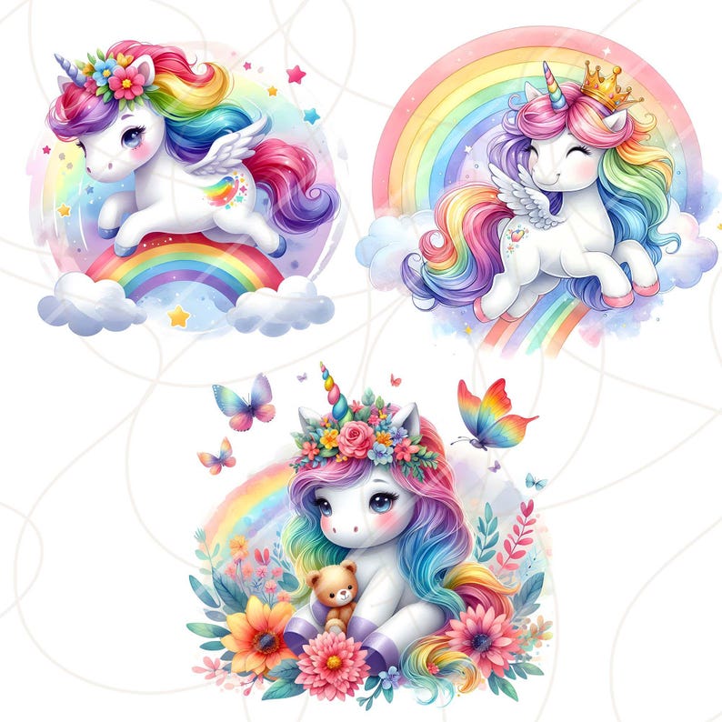 10 Watercolor Baby Unicorn Collection Clipart, PNG Unicorn Clipart ...