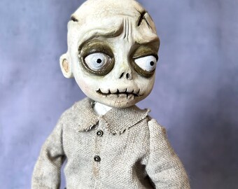 OOAK Zombie Art Doll, Handmade Zombie Boy, Gothic Collectible Doll, Creepy Cute Halloween Decor, Dark Fantasy Figure